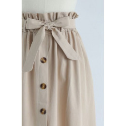 Button High Waist Female Pleated School Skirt.