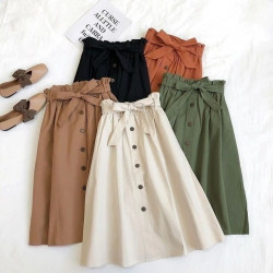 Button High Waist Female Pleated School Skirt.