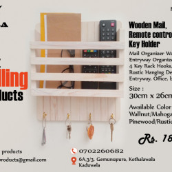 Wooden Mail/Remote Control Holder with Key Hooks.