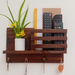 Wooden Wall Decorative Shelf  With Key Hooks.