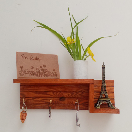 Wooden Wall Decorative Shelf  With Key Hooks.