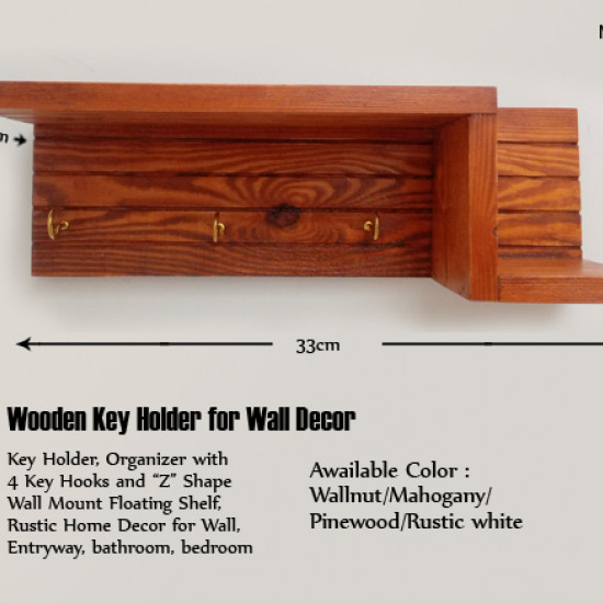 Wooden Wall Decorative Shelf  With Key Hooks.