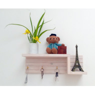 Wooden Wall Decorative Shelf  With Key Hooks.