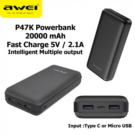 Awei P6K 20000mAh Super Fast Charging Power Bank Awei P6K 20000mAh Super Fast Charging Power Bank