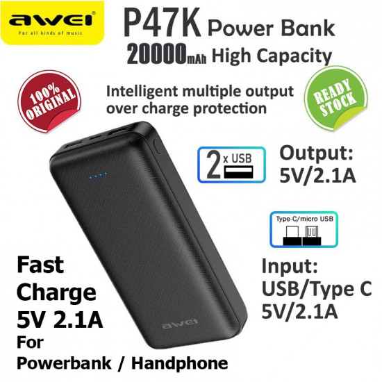 Awei P6K 20000mAh Super Fast Charging Power Bank Awei P6K 20000mAh Super Fast Charging Power Bank