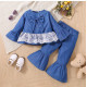 Lace Design Tee and Flared Pants Set