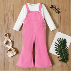 Long-Sleeve Tee and Button Flared Overalls Set