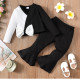 V Neck Long-Sleeve Tee And Black Flared Pants