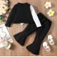 V Neck Long-Sleeve Tee And Black Flared Pants