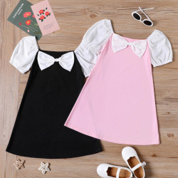 Square Neck Bowknot design short-sleeve dress