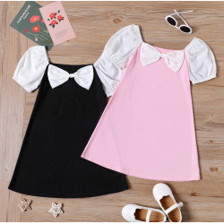 Square Neck Bowknot design short-sleeve dress