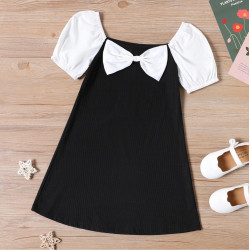 Square Neck Bowknot design short-sleeve dress