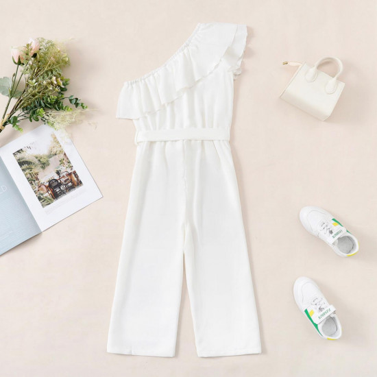 Flounce One Shoulder Belted Solid Color jumpsuit Flounce One Shoulder Belted Solid Color jumpsuit