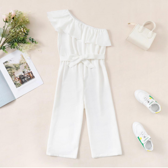 Flounce One Shoulder Belted Solid Color jumpsuit Flounce One Shoulder Belted Solid Color jumpsuit