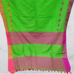 Bengal soft KHADI cotton sarees Green & Orange