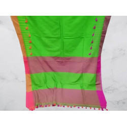 Bengal soft KHADI cotton sarees Green & Orange