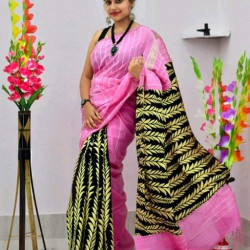 INDIAN Kesh Cotton Saree - Pink