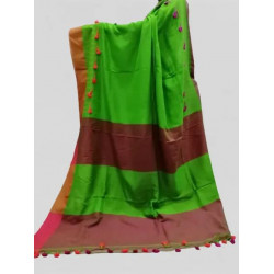 Bengal soft KHADI cotton sarees Green & Orange
