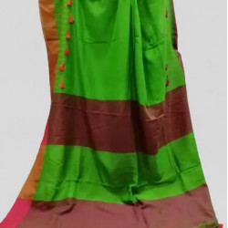Bengal soft KHADI cotton sarees Green & Orange