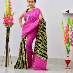 INDIAN Kesh Cotton Saree - Pink